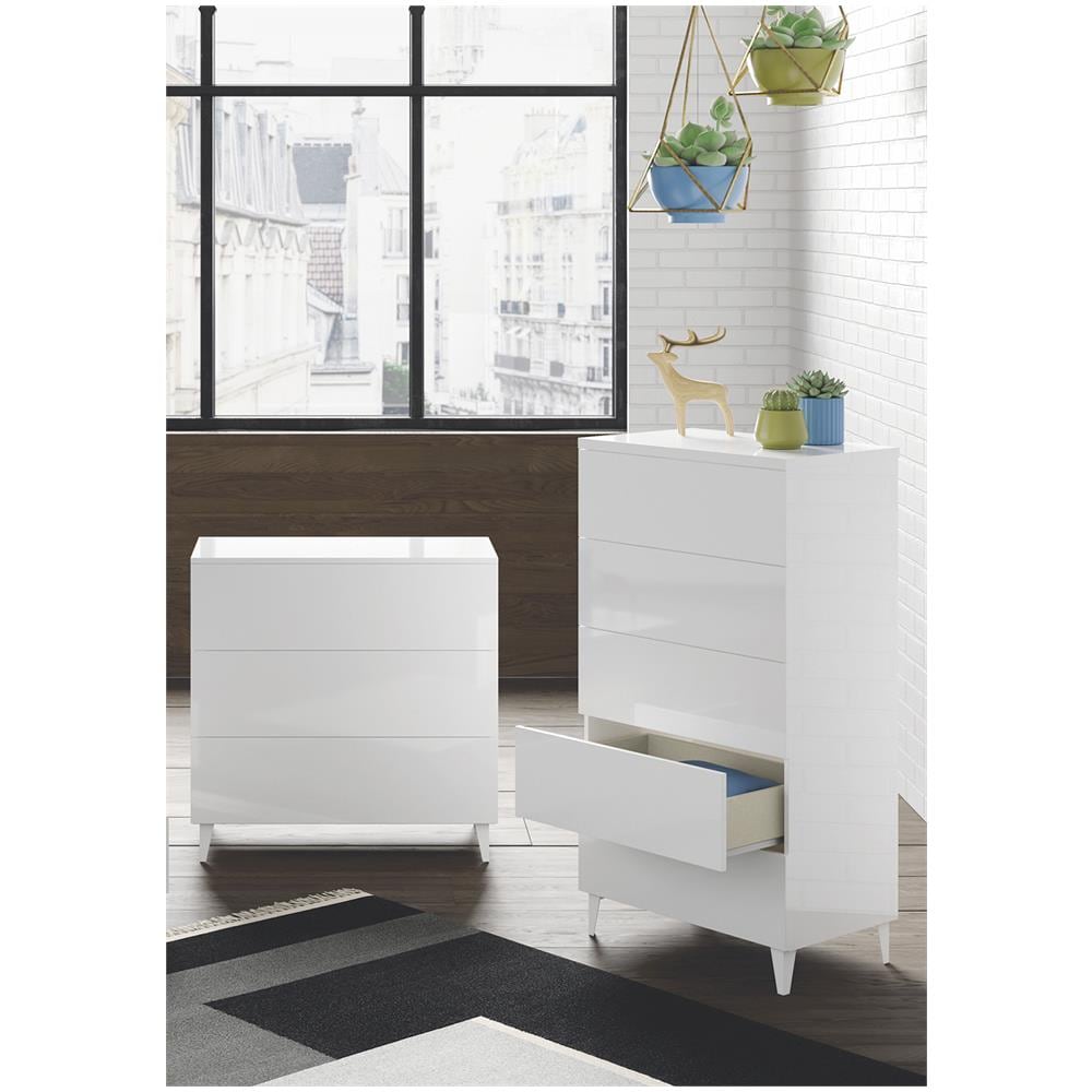 Cassettiera Roseville, Settimanale A 5 Cassetti, Mobile Comò Per Camera Da Letto, Settimanale Moderno, 61x40h117 Cm, Bianco - Foto 1