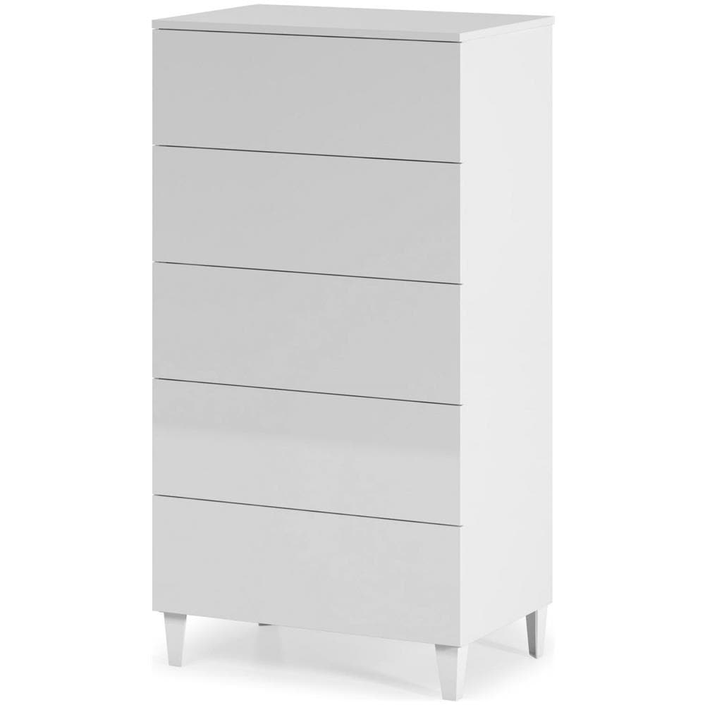 Cassettiera Roseville, Settimanale A 5 Cassetti, Mobile Comò Per Camera Da Letto, Settimanale Moderno, 61x40h117 Cm, Bianco - Foto 2