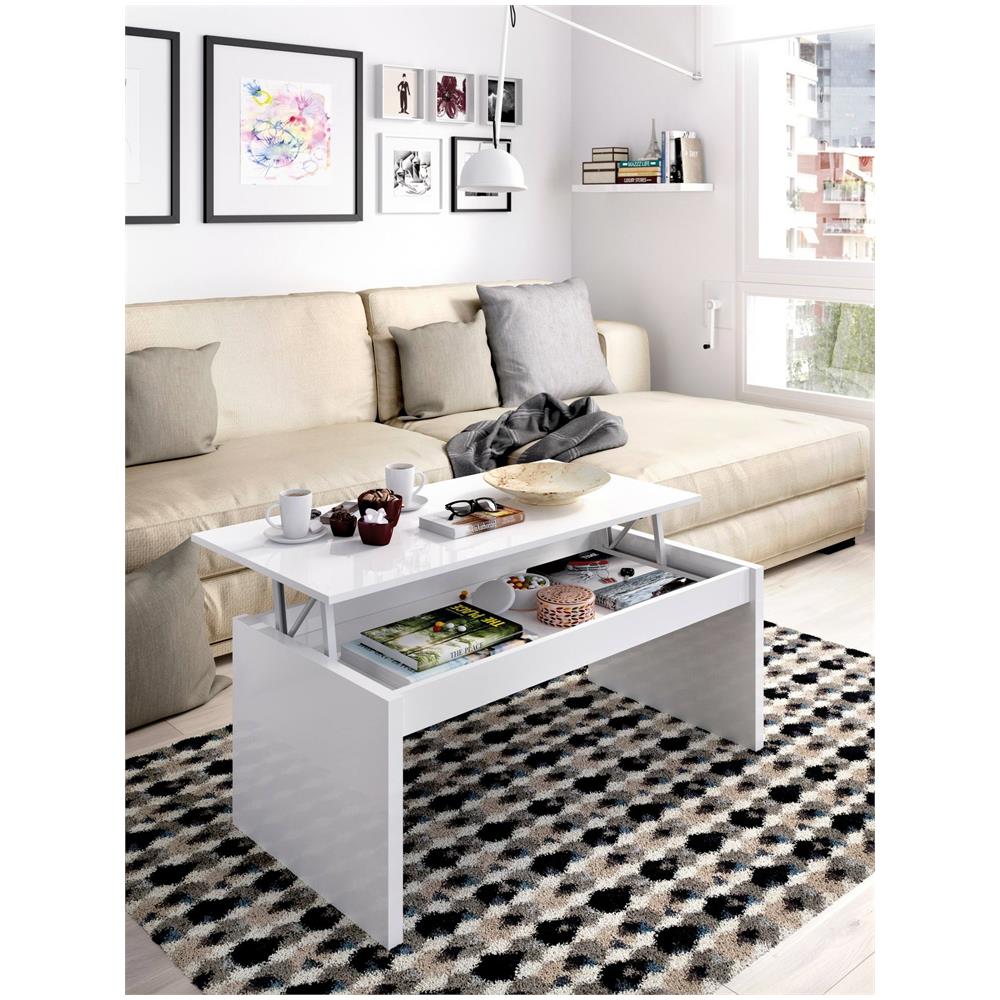 Tavolino Da Salotto Cuar, Porta Riviste Da Soggiorno Con Vano Portaoggetti, Tavolo Basso Da Caffè Elevabile, 102x50h43 Cm, Bianco - Foto 4