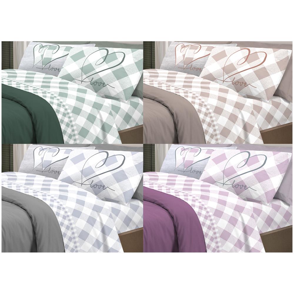 Completo Lenzuola Letto Pensieri Delicati 100% Cotone Dis.lovely Check Singolo Rosa - Foto 2