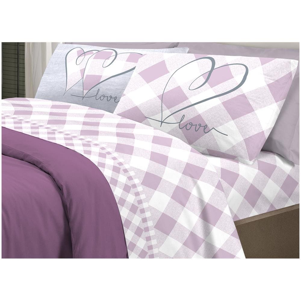 Completo Lenzuola Letto Pensieri Delicati 100% Cotone Dis.lovely Check Singolo Rosa - Foto 1