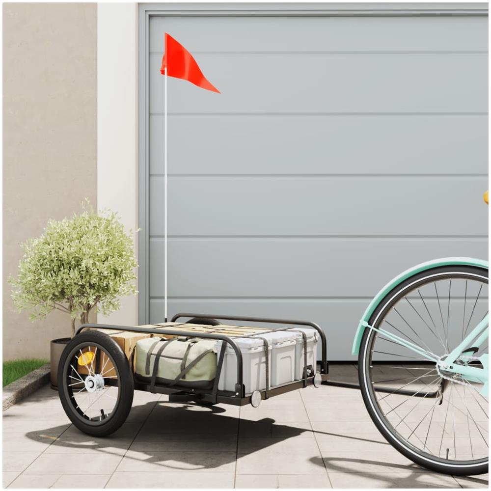 Rimorchio Da Bici Da Carico Nero 126x63x34 Cm In Ferro - Foto 1