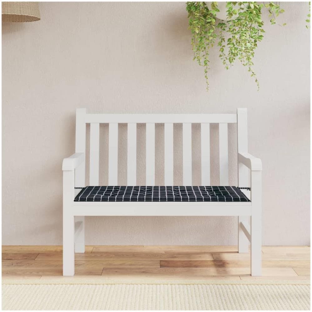 Cuscino Panca Giardino A Quadri Nero 120x50x3cm Tessuto Oxford - Foto 1