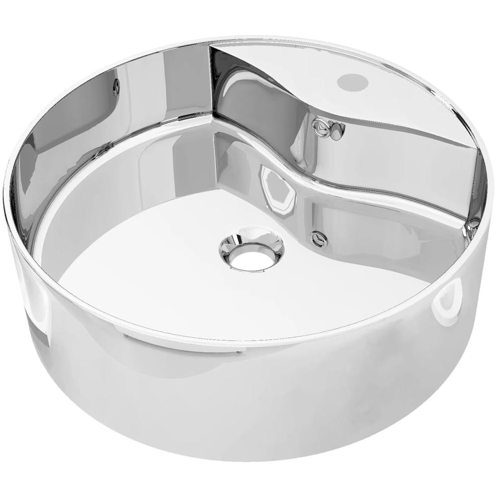 Lavandino Con Troppopieno 46,5x15,5 Cm In Ceramica Argento - Foto 6