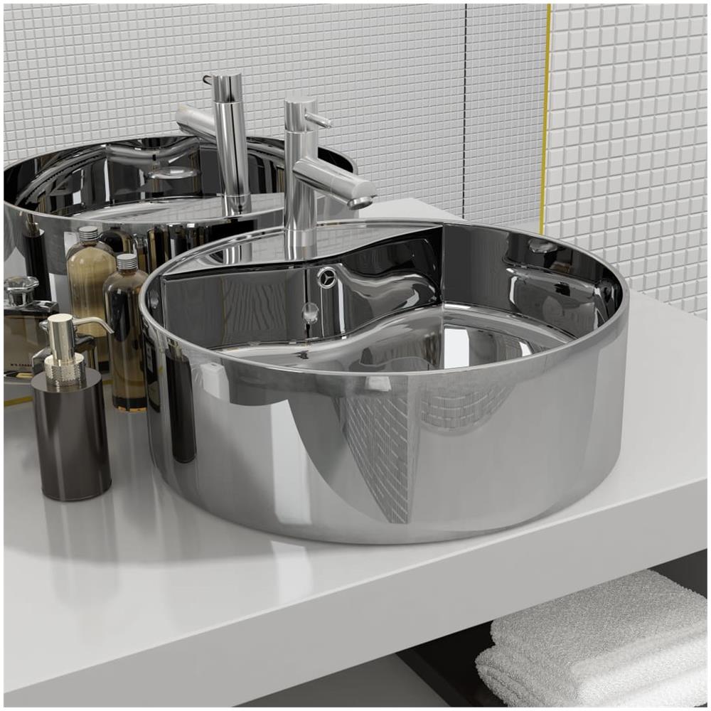 Lavandino Con Troppopieno 46,5x15,5 Cm In Ceramica Argento - Foto 1