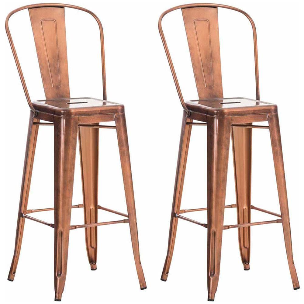 Set 2 Sgabelli Con Schienale Aiden In Metallo - Coppia Sedie Sgabelli Cucina Industriali Verniciati A Polvere Con Poggiapiedi - H77CM Rame - Foto 4