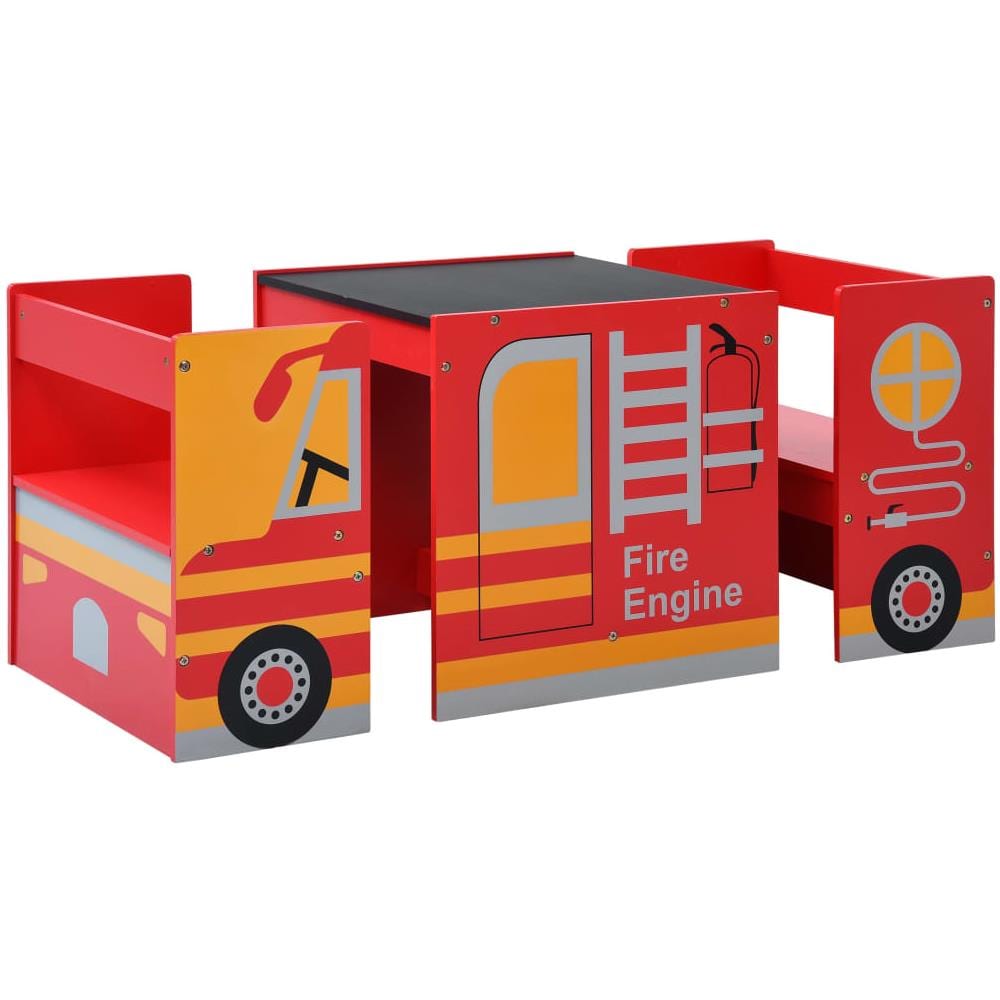 Set e Tavolo Sedie per Bambini 3pz Design Camion Pompieri Legno - Foto 2