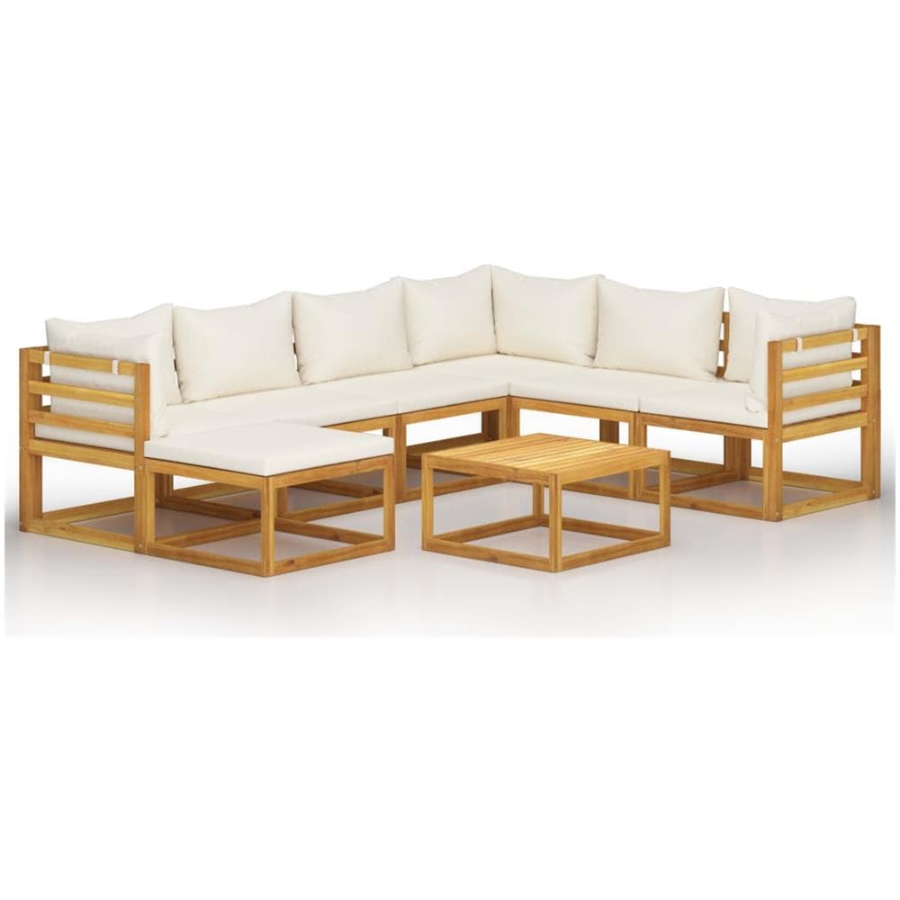 Set Divani Da Giardino 8 Pz Con Cuscini Crema Massello Acacia - Foto 1