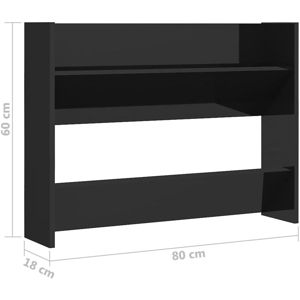 Scarpiera a Muro Nero Lucido 80x18x60 cm in Legno Multistrato - Foto 5