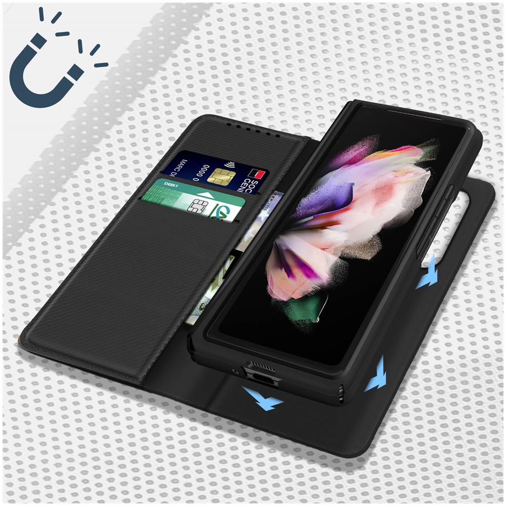 Cover Portafoglio Samsung Z Fold3 Con Cover Magnetica Amovibile Nera - Foto 5