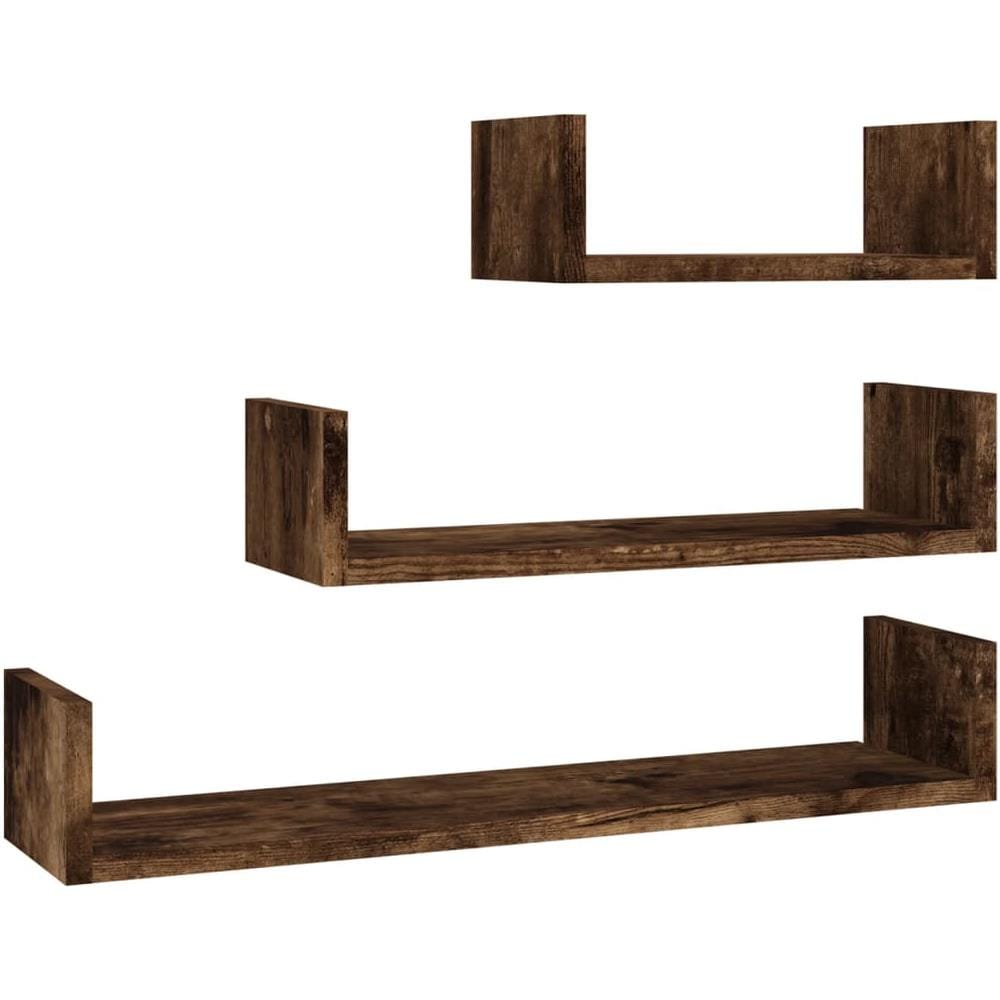 Mensole Espositive Da Parete 3 Pz Rovere Fumo Legno Multistrato - Foto 2