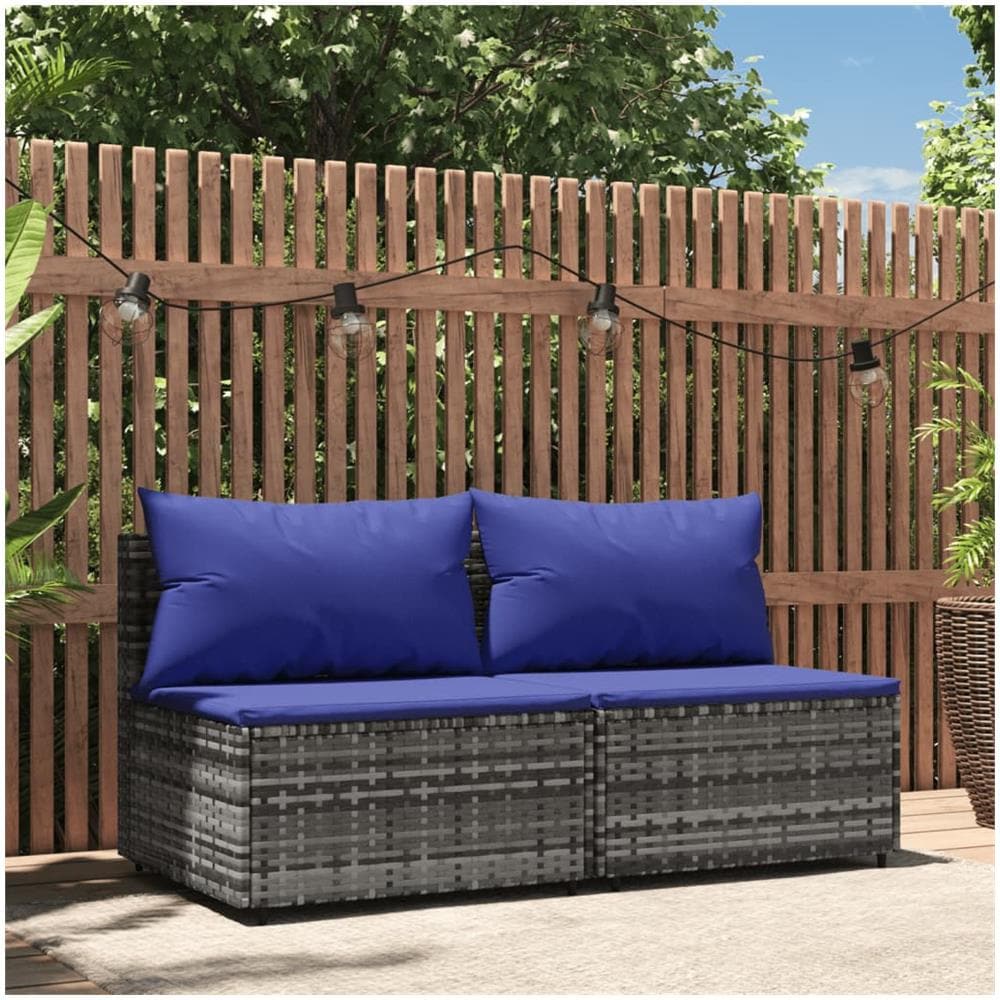 Divani Centrali Da Giardino Con Cuscini 2pz Polyrattan Grigio - Foto 1