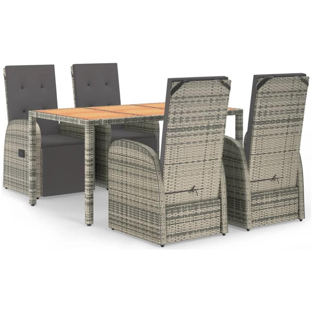 Set Da Pranzo Da Giardino 5 Pz Con Cuscini In Polyrattan Grigio - Foto 1