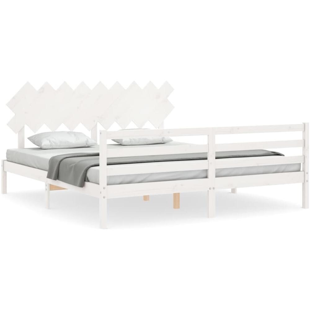 Giroletto Testiera Bianco Super King Size in Legno Massello - Foto 2