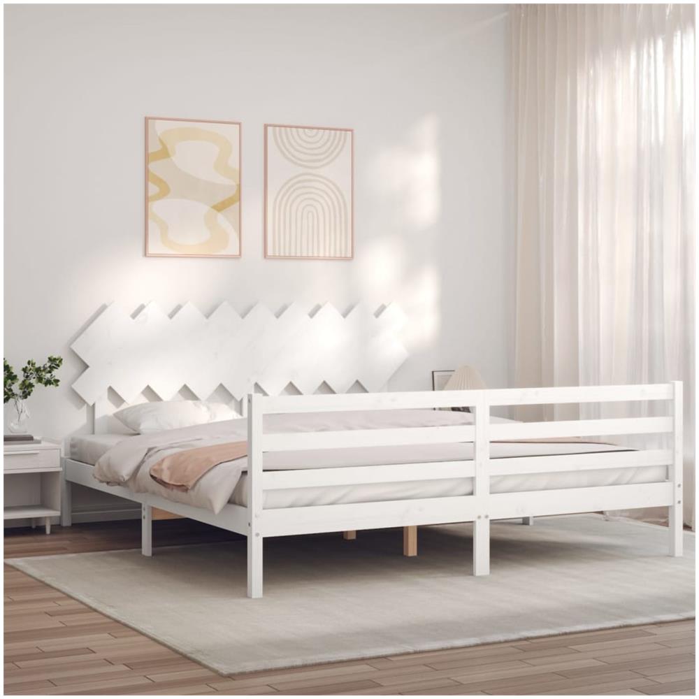 Giroletto Testiera Bianco Super King Size in Legno Massello - Foto 3