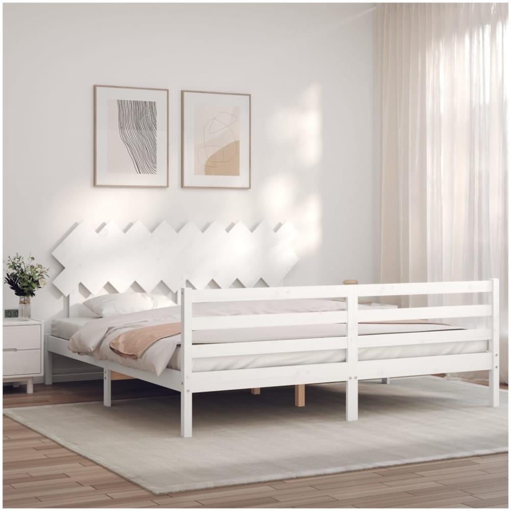 Giroletto Testiera Bianco Super King Size in Legno Massello - Foto 1