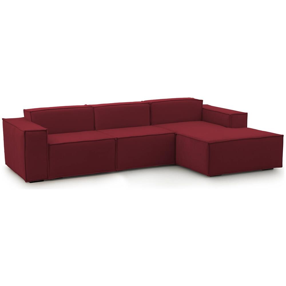 Divano Fisso Giovanna, Divano Componibile A 3 Posti Con Penisola Destra, 100% Made In Italy, Sofà Moderno In Tessuto, Cm 300x170h70, Rosso - Foto 2