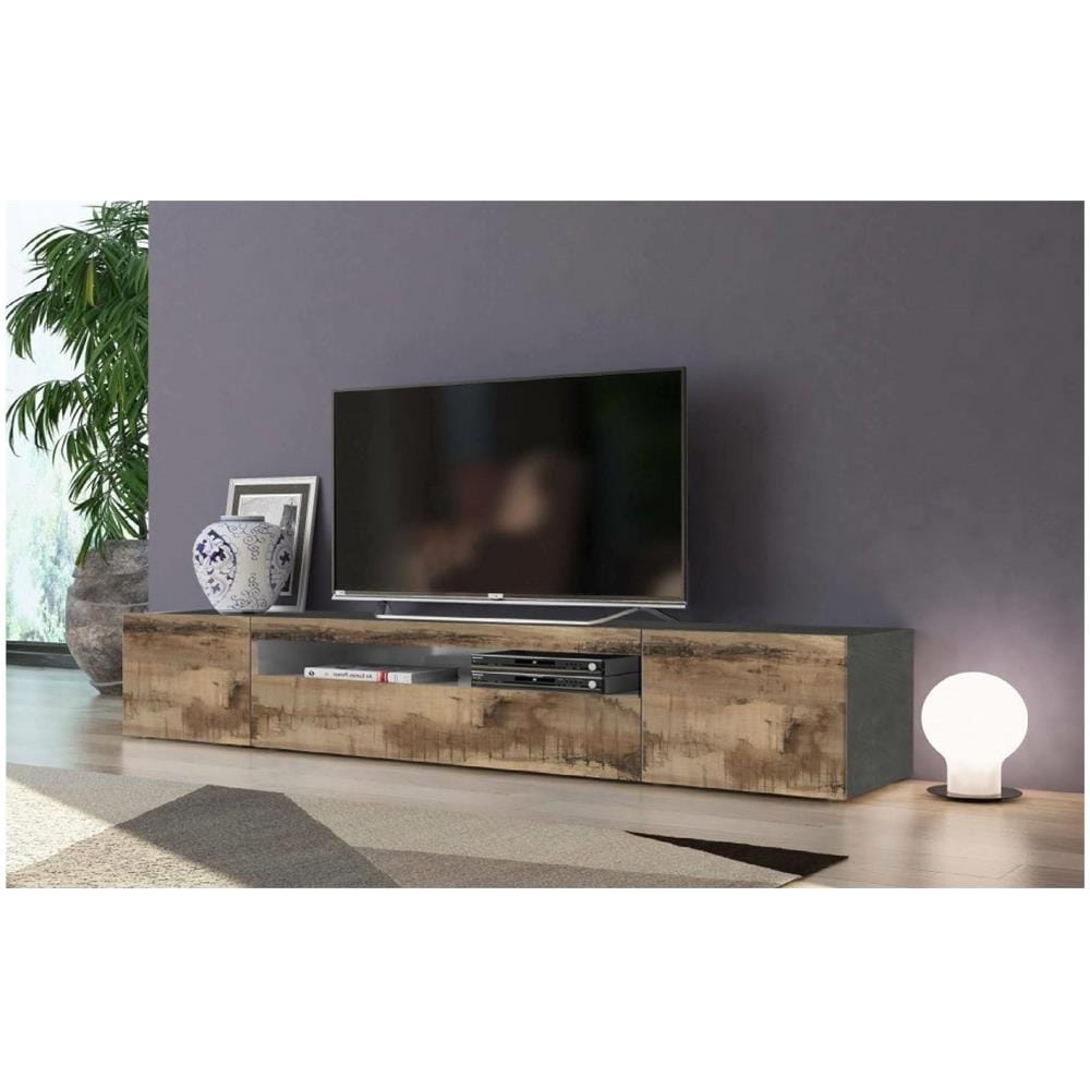Mobile Porta Tv Salvatore, Credenza Bassa Da Soggiorno A 3 Ante, Base Porta Tv, 100% Made In Italy, Cm 200x40h37, Ardesia E Acero - Foto 1