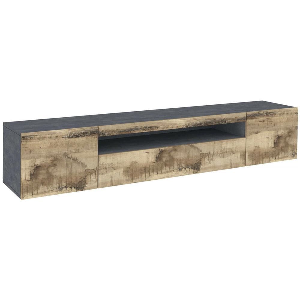 Mobile Porta Tv Salvatore, Credenza Bassa Da Soggiorno A 3 Ante, Base Porta Tv, 100% Made In Italy, Cm 200x40h37, Ardesia E Acero - Foto 2