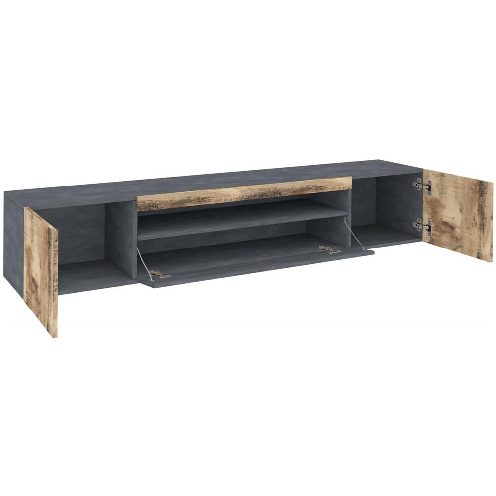 Mobile Porta Tv Salvatore, Credenza Bassa Da Soggiorno A 3 Ante, Base Porta Tv, 100% Made In Italy, Cm 200x40h37, Ardesia E Acero - Foto 4