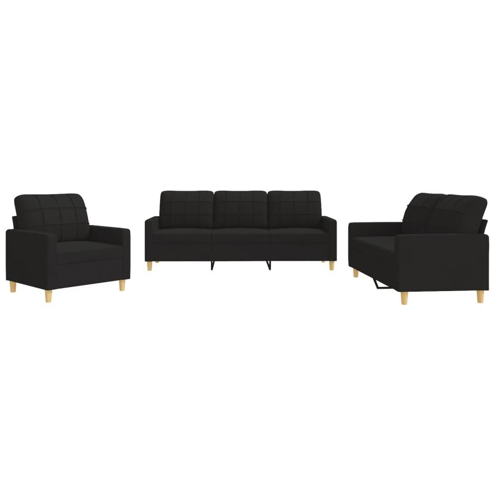 Set Di Divani 3 Pz Con Cuscini Nero In Tessuto - Foto 2