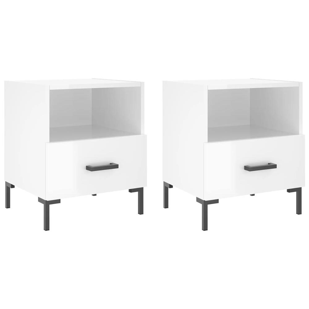 Comodini 2 Pz Bianco Lucido 40x35x47,5 Cm In Legno Multistrato - Foto 2