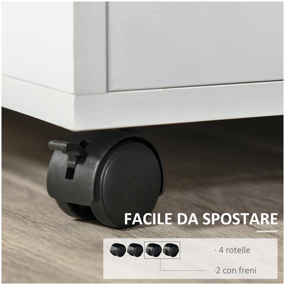 Mobiletto Porta Stampante con Ripiani Aperti e Armadietto in Legno, 60x50x65.5cm, Bianco - Foto 6