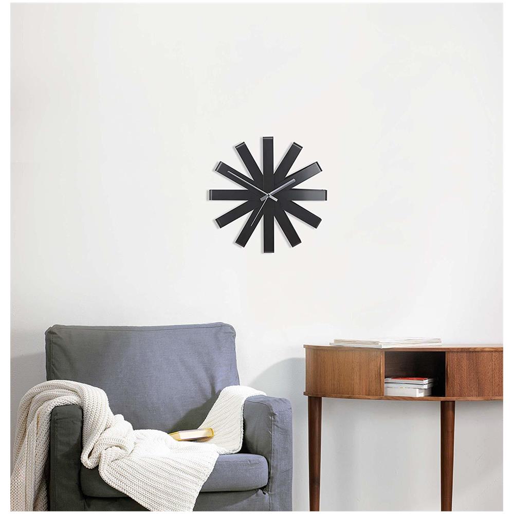 Ribbon Orologio Da Parete Nero, Metallo, 30.48x30.48x5.21 Cm 3 Unità - Foto 2