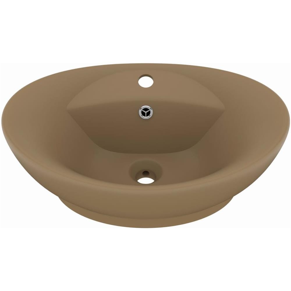 Lavandino con Troppopieno Ovale Crema Opaco 58,5x39cm Ceramica - Foto 1