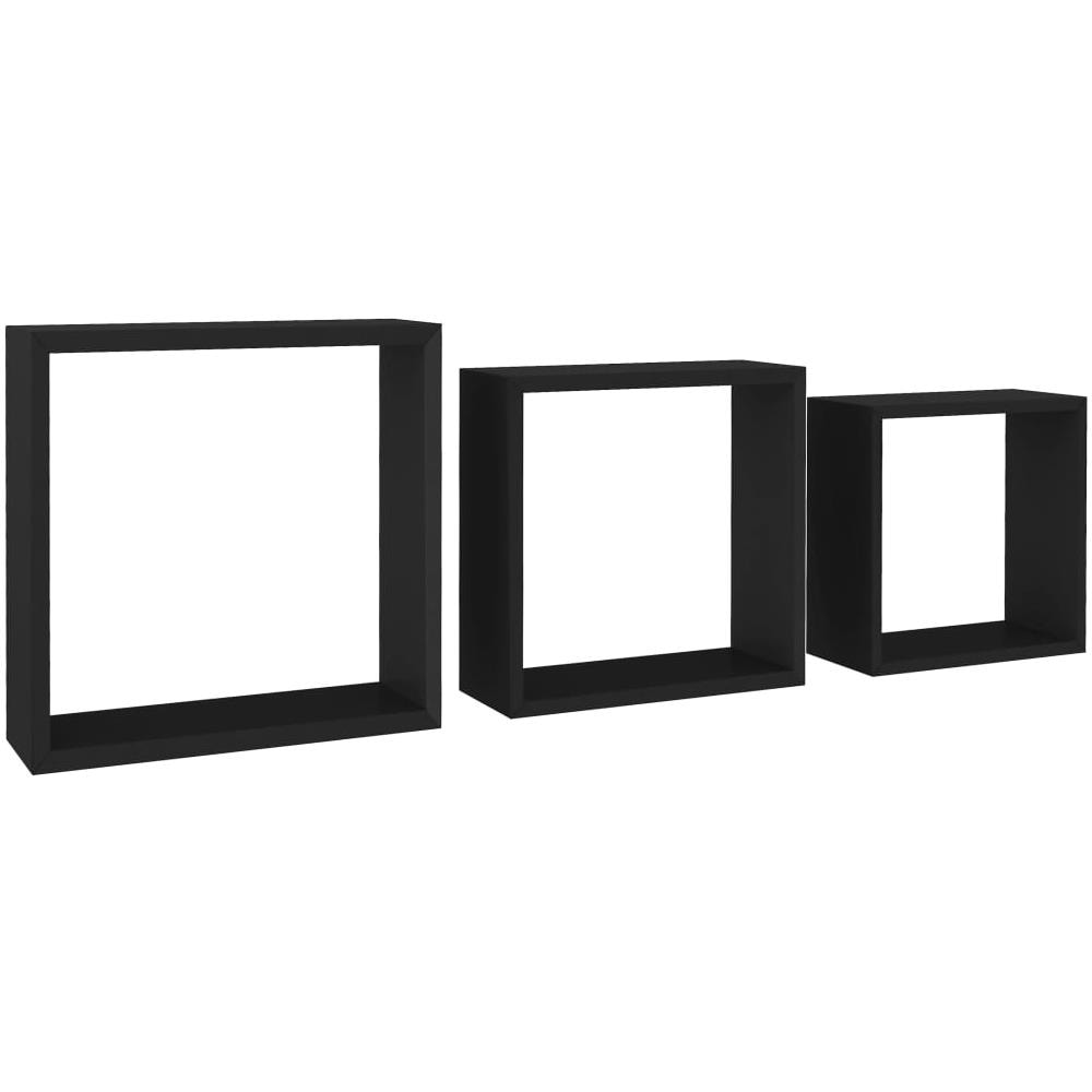 Mensole A Cubo Da Parete 3 Pz Nere In Mdf - Foto 2