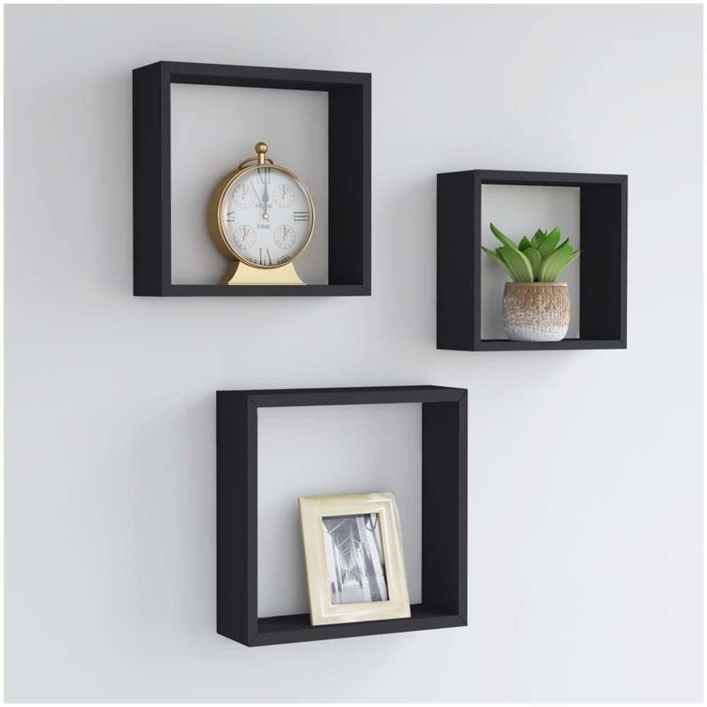Mensole A Cubo Da Parete 3 Pz Nere In Mdf - Foto 1