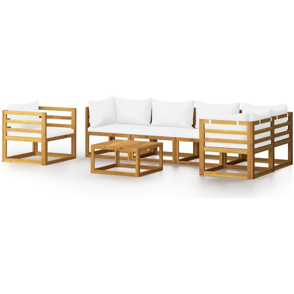 Set Divani Da Giardino 7 Pz Con Cuscini Crema Massello Acacia - Foto 1