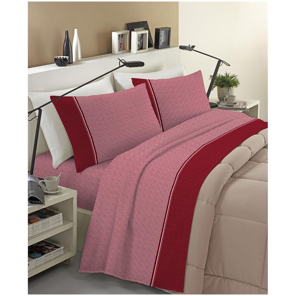 Set Completo Lenzuolo In Flanella Anti-pilling 100% Cotone Piazza E Mezza - Ida Bordeaux - Foto 1