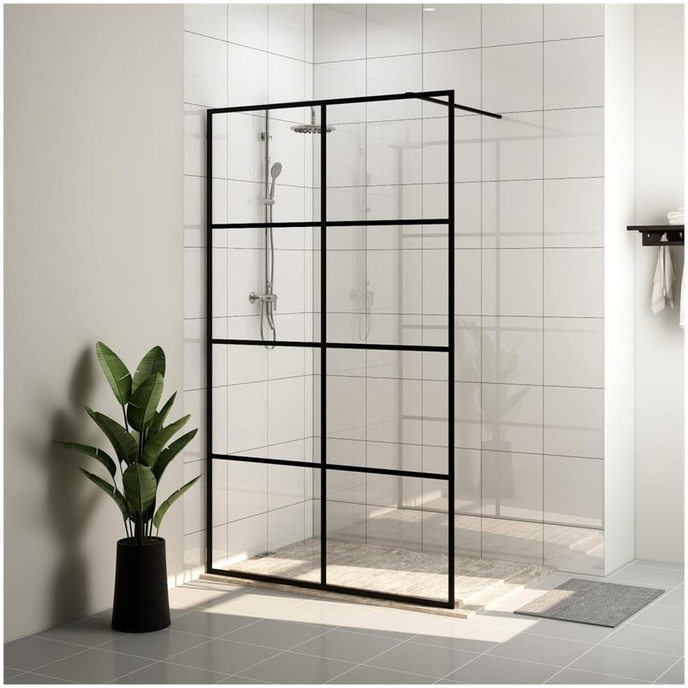 Parete Per Doccia Walk-in Vetro Trasparente Esg 115x195cm Nera - Foto 1