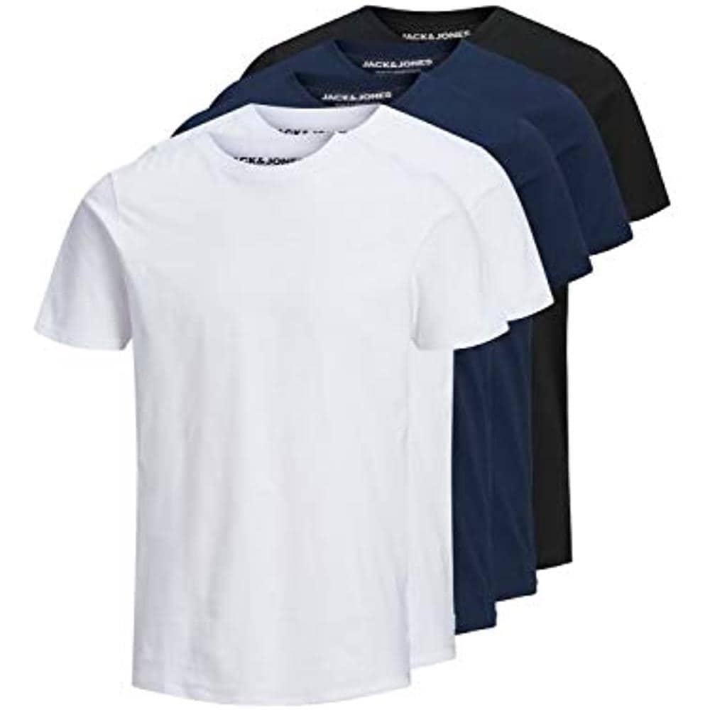 Jjeorganic Basic Tee Ss O-neck 5pk Mp T-shirt, Black / pack: 2white 2navy 1black, L Uomo - Foto 1
