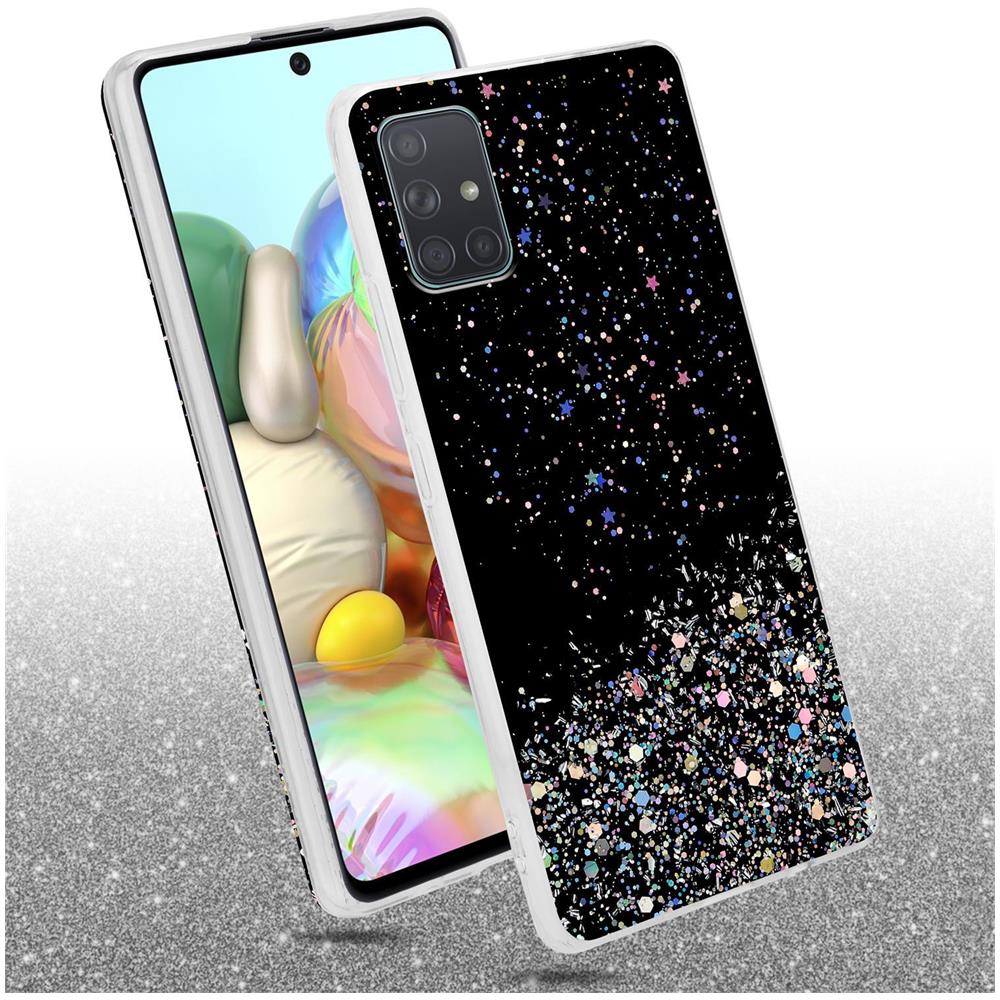 Custodia Compatibile Con Samsung Galaxy A71 4g In Nero Con Glitter - Coperchio Protettivo In Silicone Tpu Flessibile Con Glitter Scintillanti - Foto 2