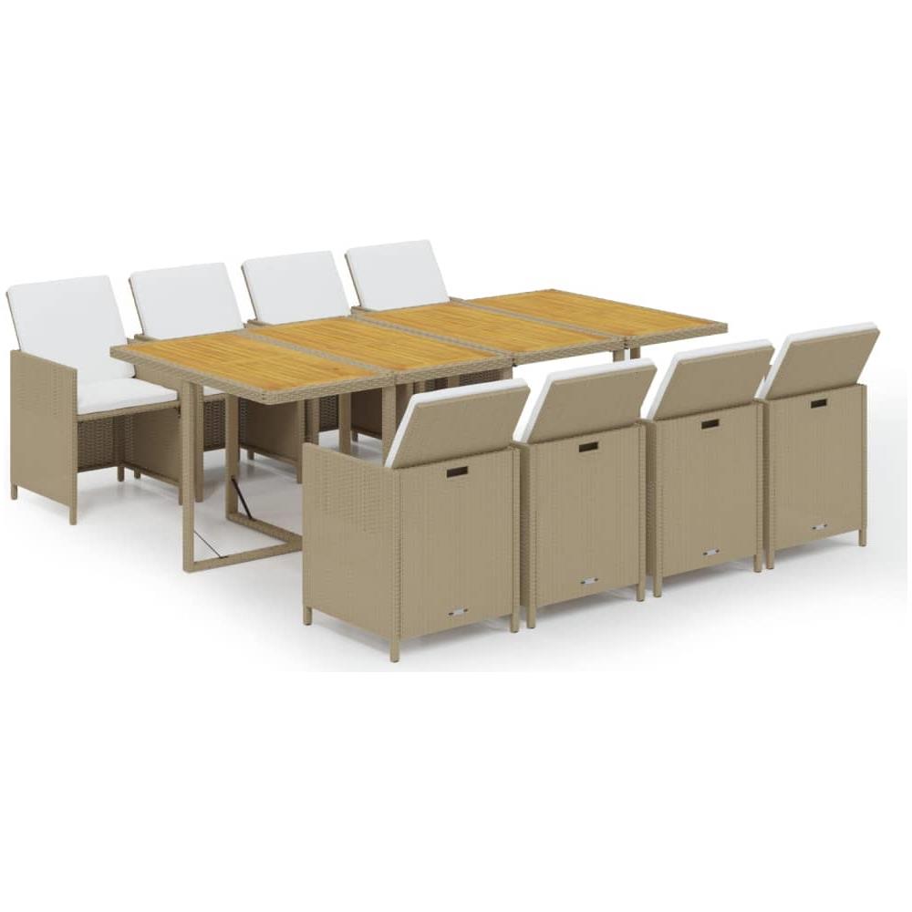 Set Da Pranzo Per Giardino 9pz Con Cuscini In Polyrattan Beige - Foto 1