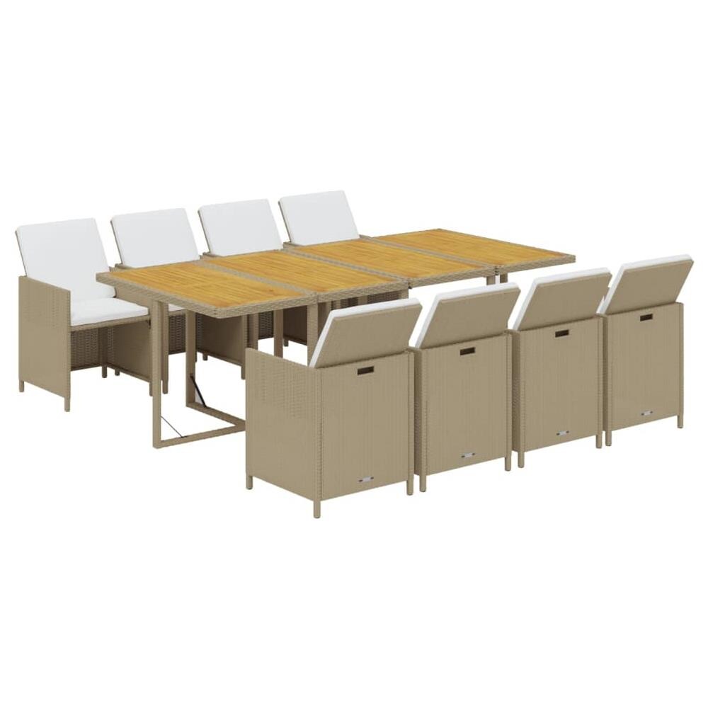 Set Da Pranzo Per Giardino 9pz Con Cuscini In Polyrattan Beige - Foto 2