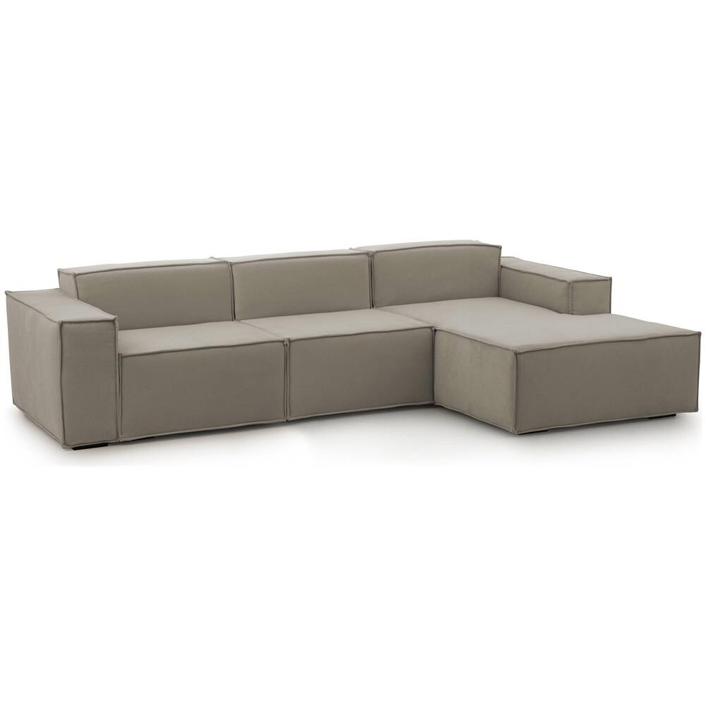 Divano Fisso Giovanna, Divano Componibile A 3 Posti Con Penisola Destra, 100% Made In Italy, Sofà Moderno In Tessuto, Cm 300x170h70, Tortora - Foto 2