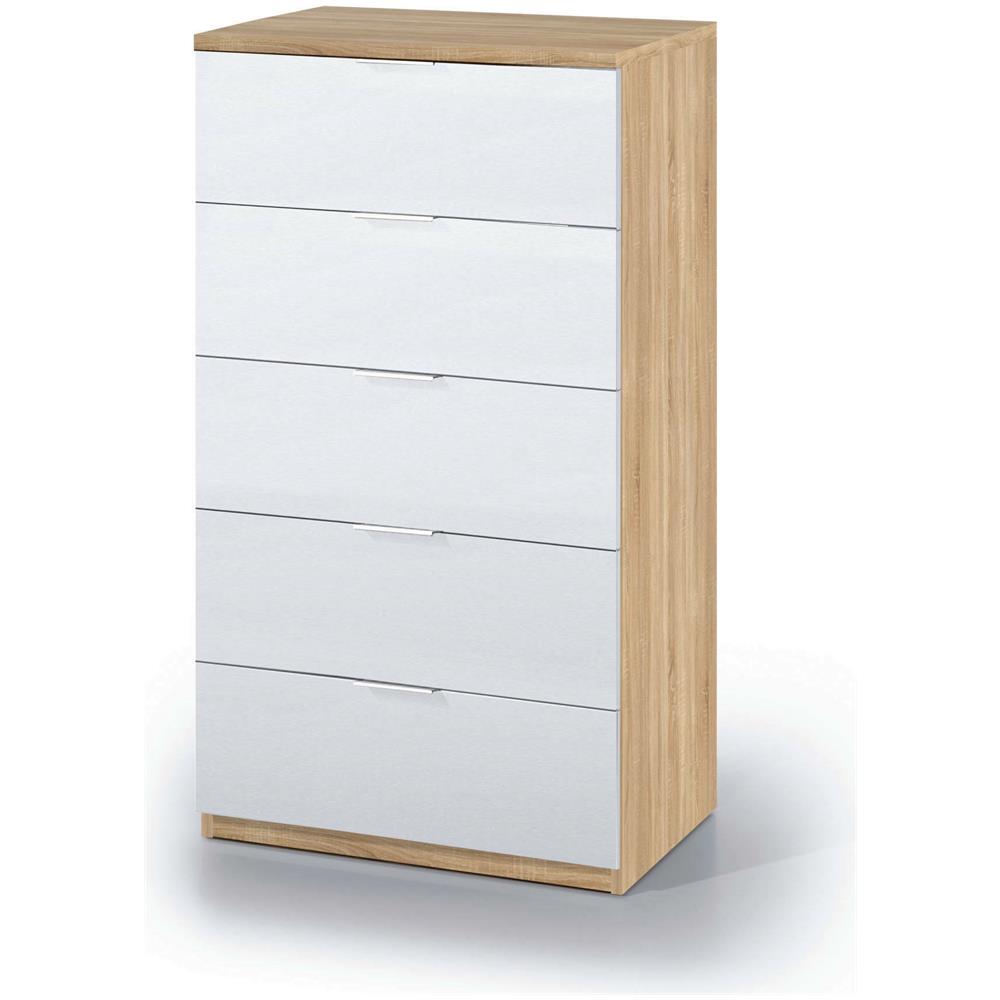 Cassettiera Mesquite, Settimanale A 5 Cassetti, Mobile Comò Per Camera Da Letto, Settimanale Moderno, 60x40h110 Cm, Rovere E Bianco - Foto 2