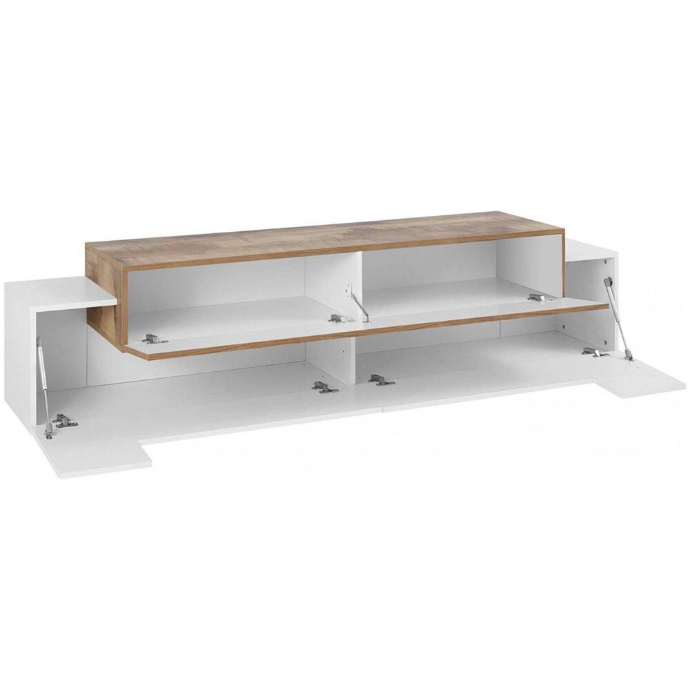Mobile Porta Tv Teo, Credenza Bassa Da Soggiorno, Base Porta Tv, 100% Made In Italy, Cm 200x45h52, Bianco Lucido E Acero - Foto 4