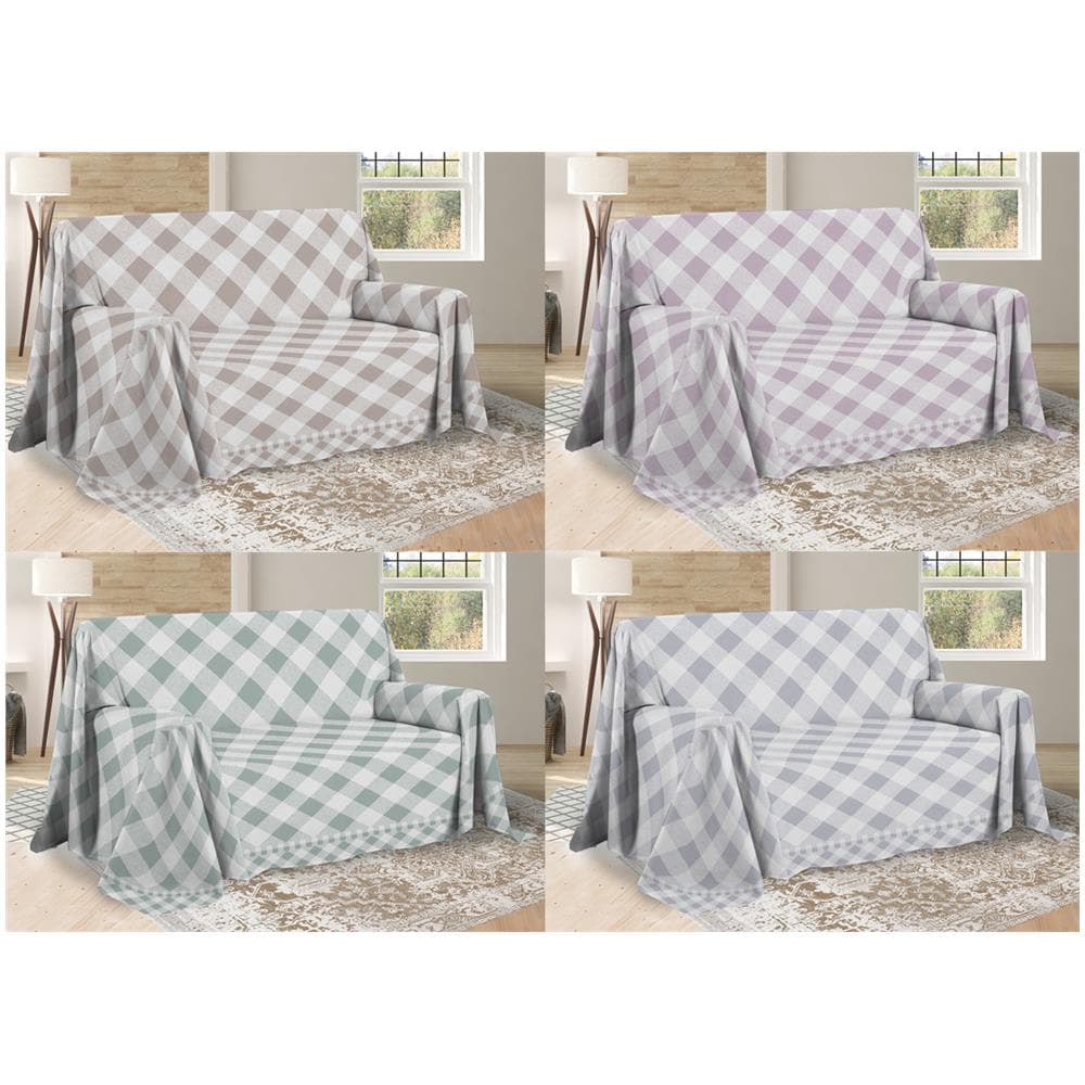 Telo Arredo Multiuso Linea Pensieri Delicati In Cotone Disegno Lovely Check Singolo Beige - Foto 2