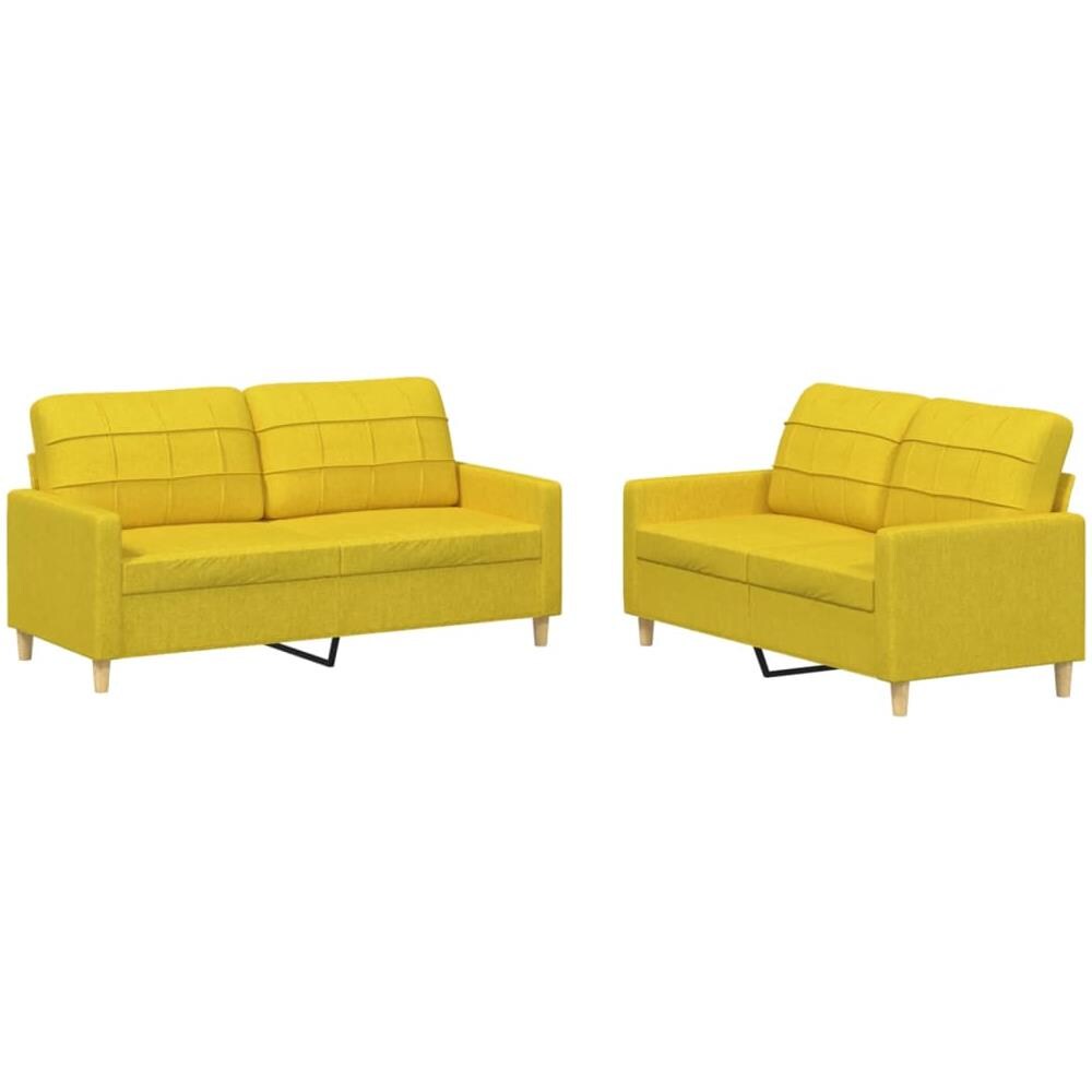 Set Di Divani 2 Pz Con Cuscini Giallo Chiaro In Tessuto - Foto 2