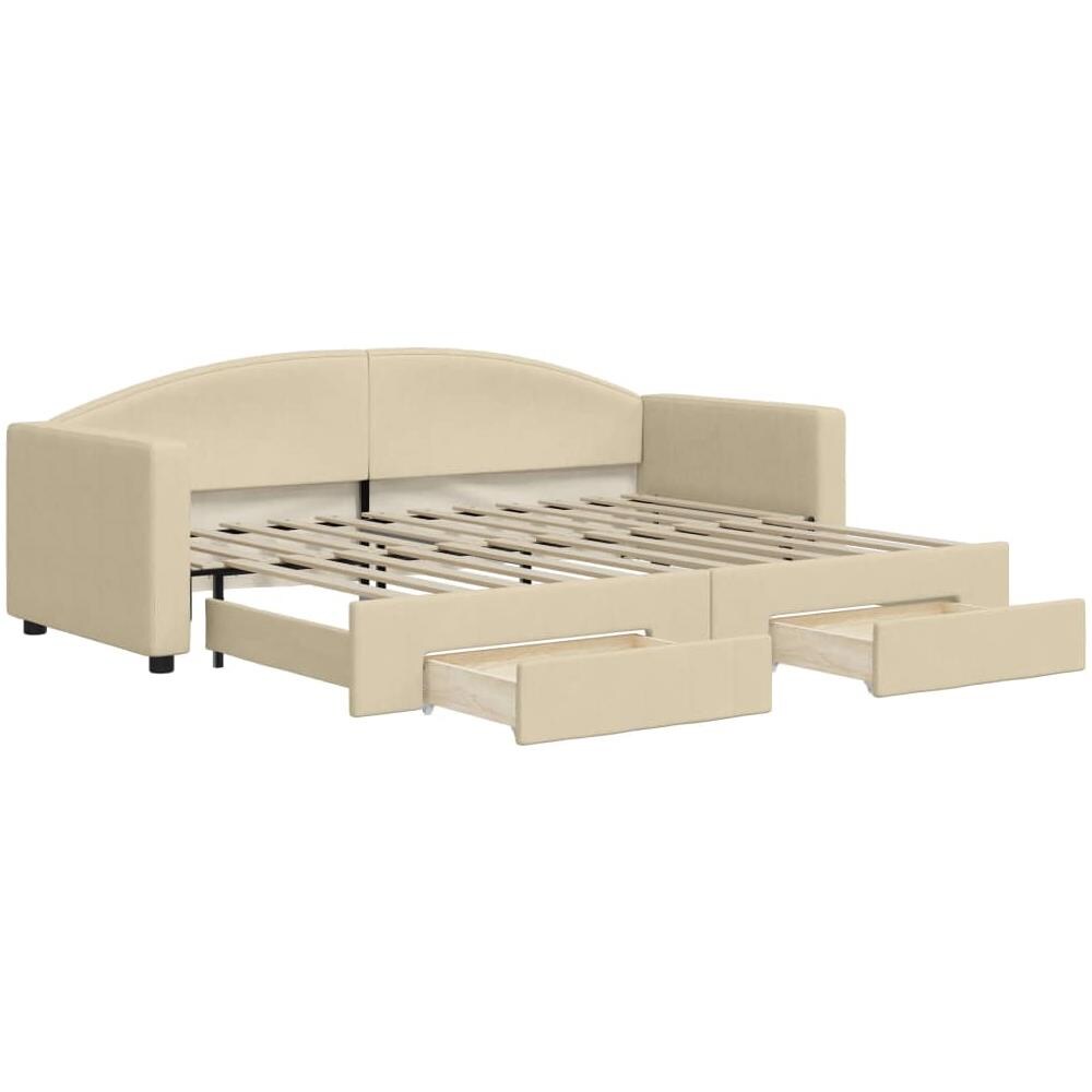 Divano Letto Estraibile Con Cassetti Crema 80x200 Cm In Tessuto - Foto 1