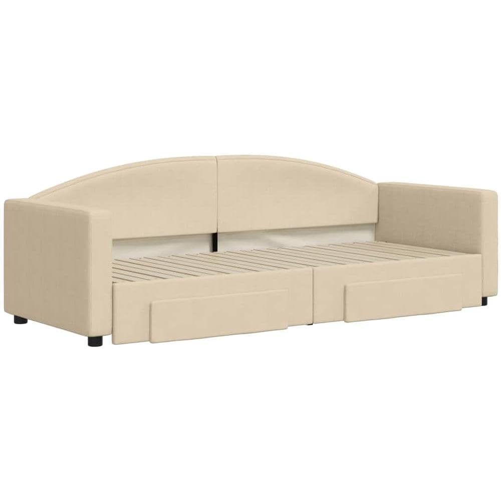 Divano Letto Estraibile Con Cassetti Crema 80x200 Cm In Tessuto - Foto 2