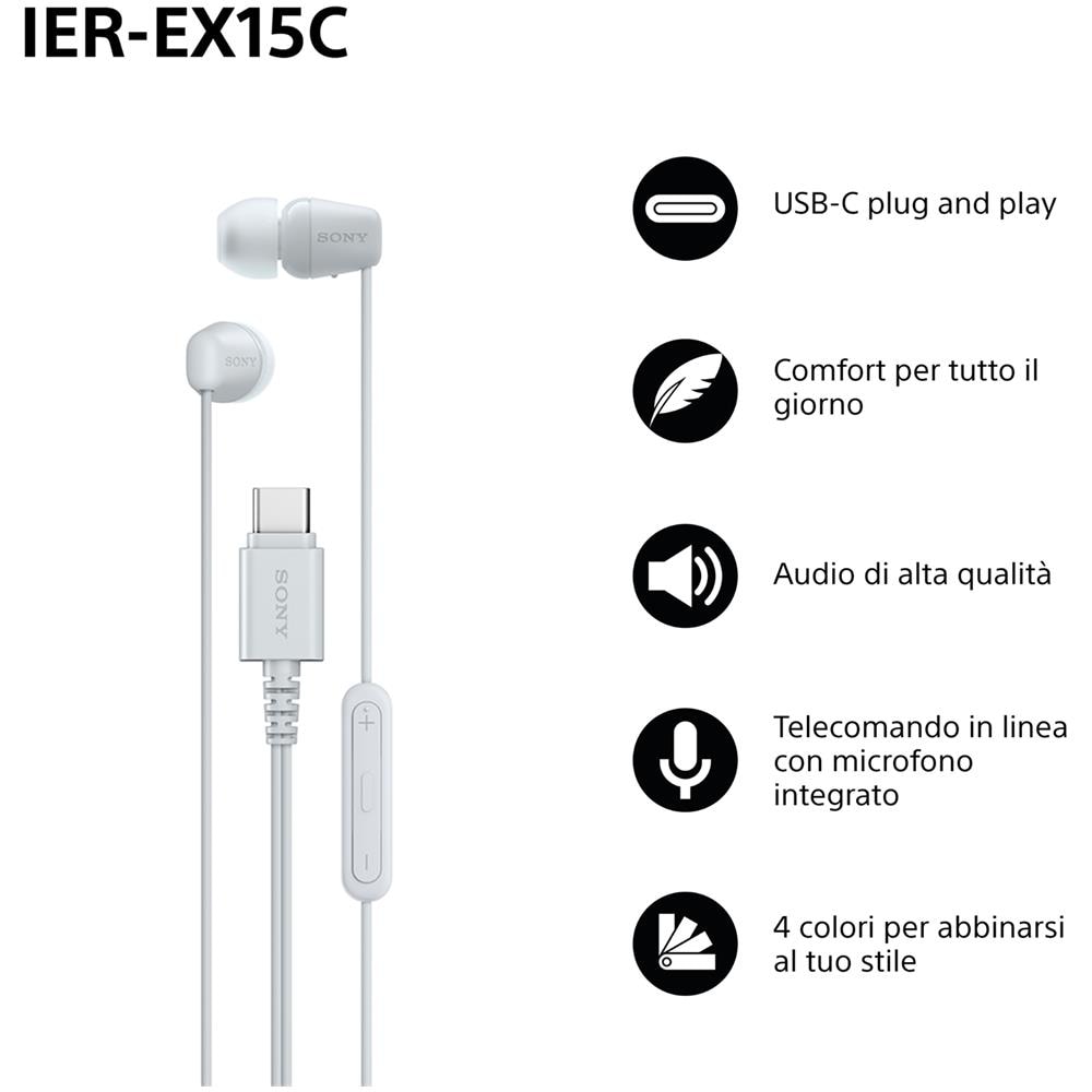 Sony IER-EX15C, Cablato, Musica e Chiamate, 3 g, Auricolare, Bianco - Foto 1