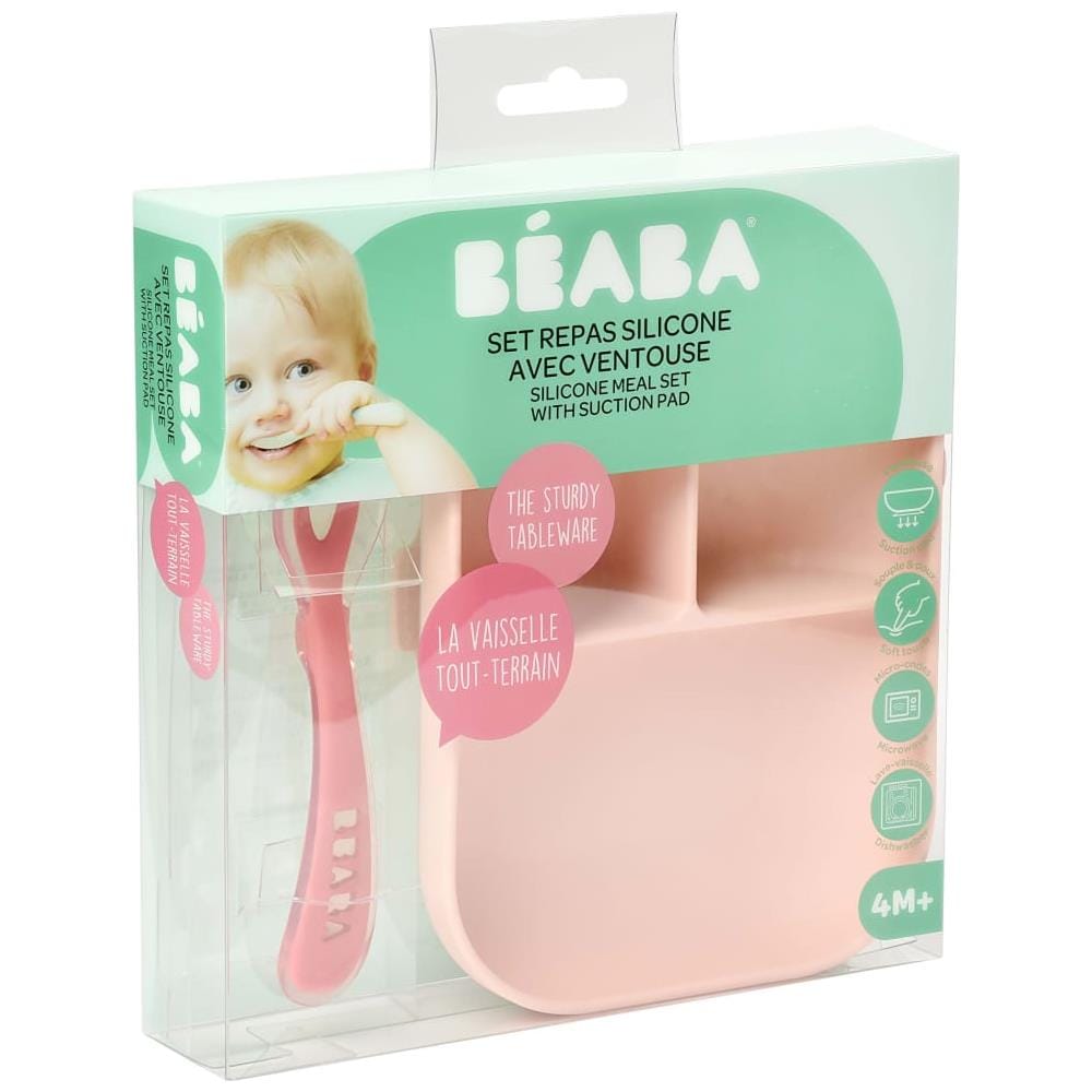 Set 913456 Per Pasti Piatto Con Scomparti In Silicon Con Ventosa + Cucchiaio In Silicone Aderisce Al Tavolo / Ripiano Del Seggiolone Rosa - Foto 13
