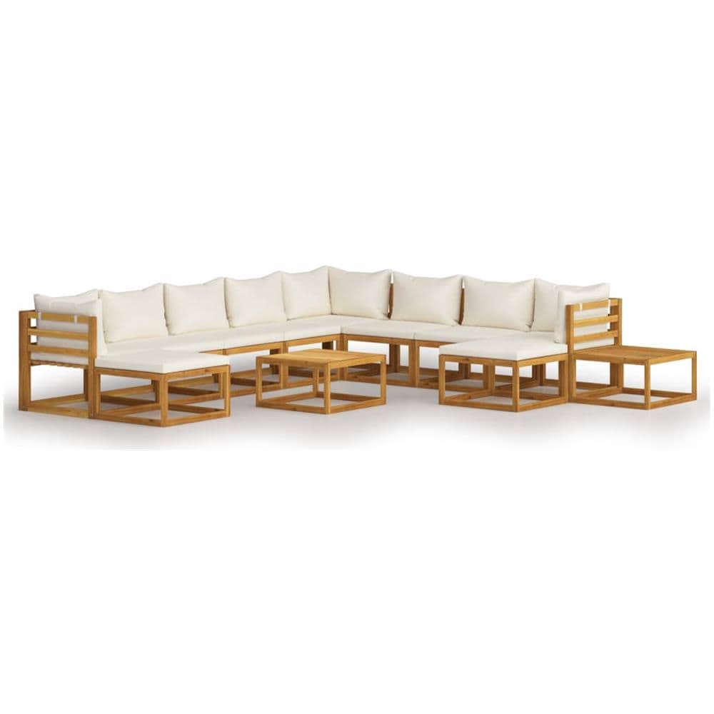 Set Divani Da Giardino 12 Pz Con Cuscini Crema In Legno Acacia - Foto 1