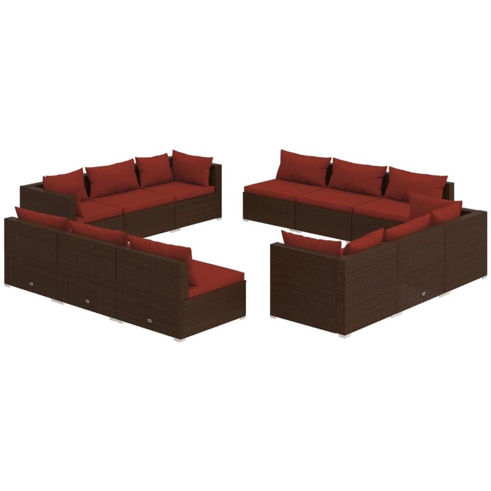 Set Divani Da Giardino 12 Pz Con Cuscini In Polyrattan Marrone - Foto 1