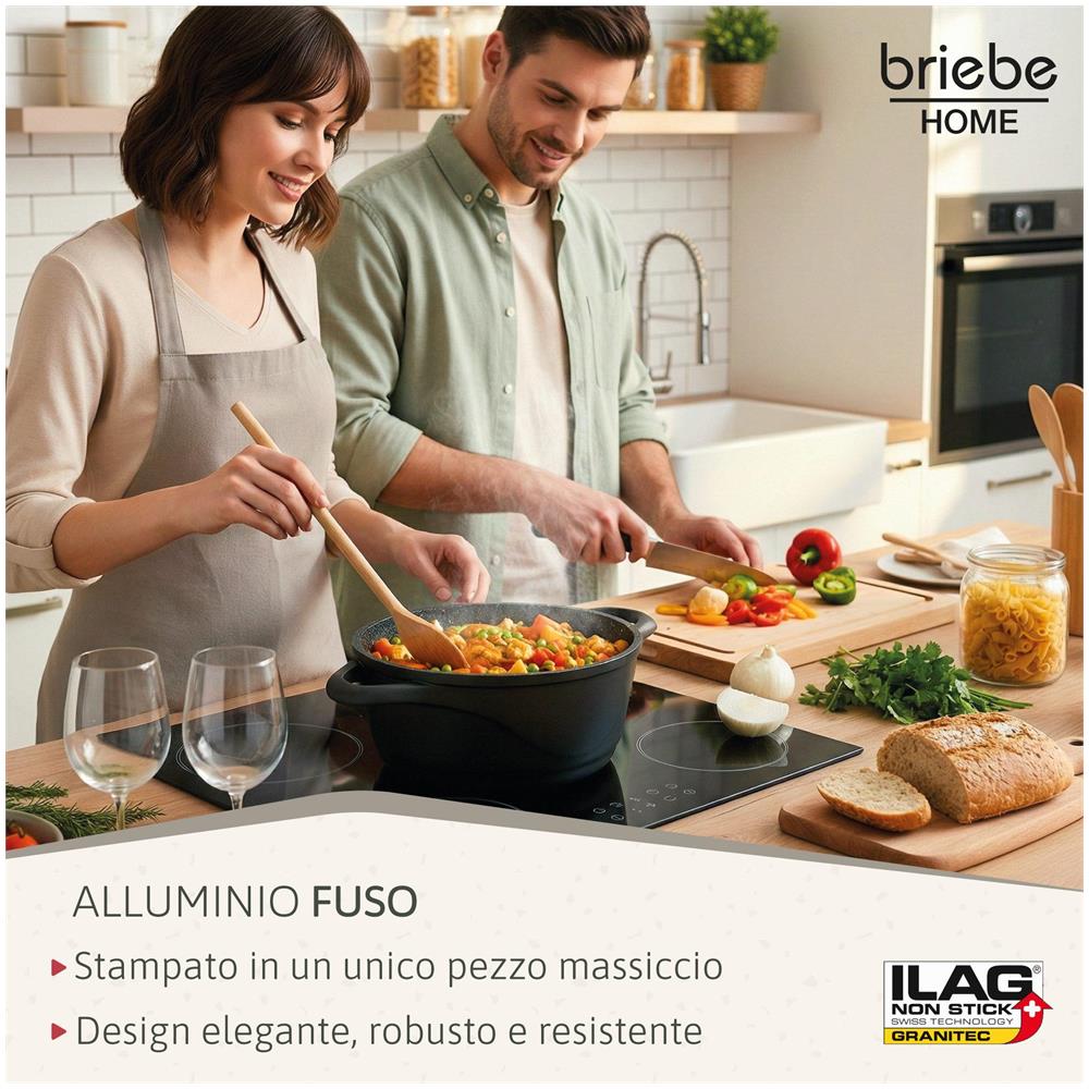 Mgk-18 Batteria Da Cucina Induzione Set Pentole 6 Pezzi Alluminio Fuso, Coperchi Vetro Nero - Foto 4